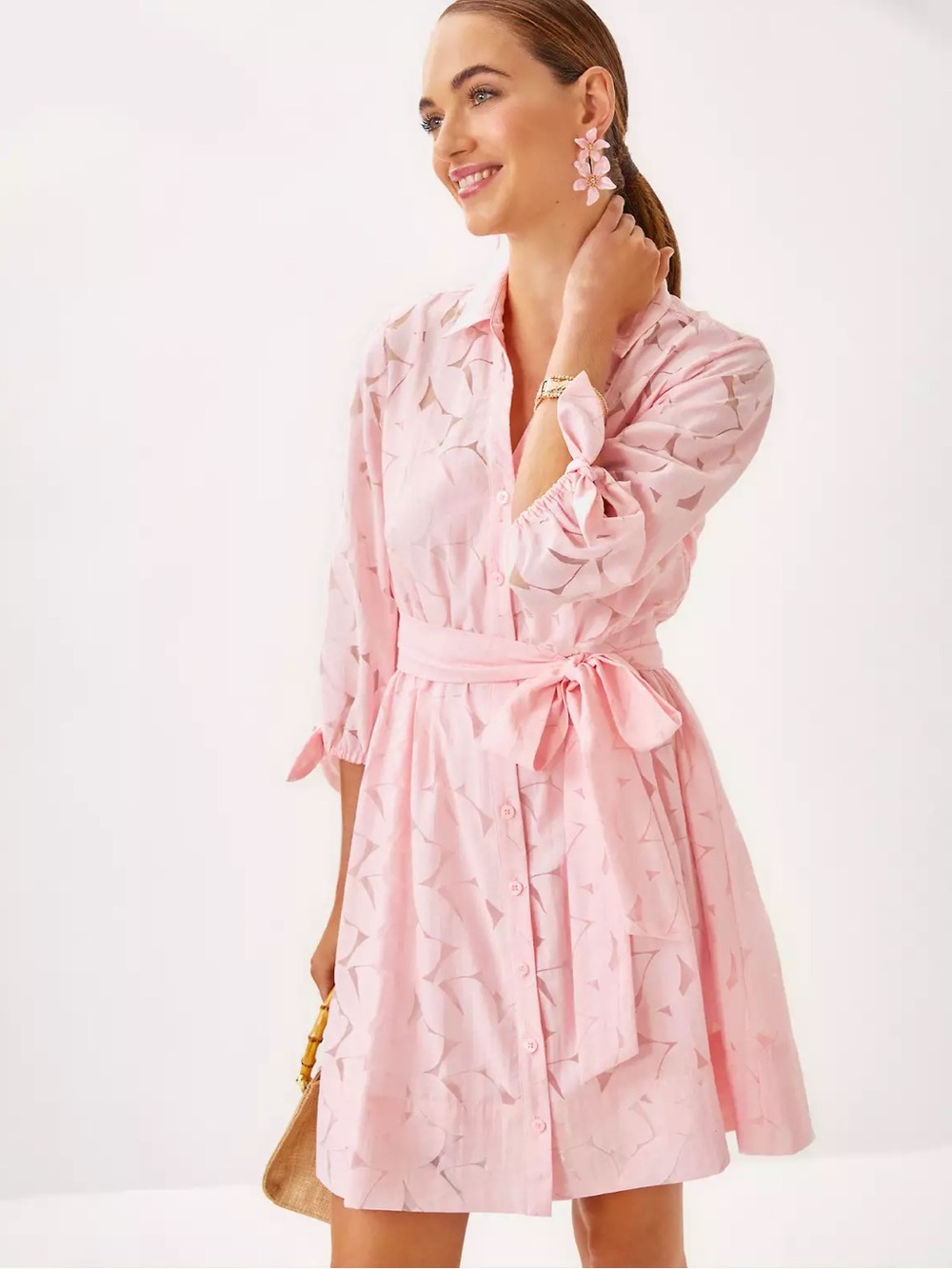 Lilly Pulitzer Amrita 3/4 Sleeve Shirt Dress Pink Muse Size 00 NWT